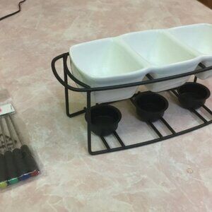 Distinction Trudeau 9 pc Triple Dip Fondue Set Stoneware Forks Cheese Chocolate